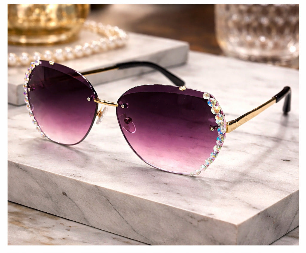 Ladies Fashion Diamond Sunglasses Rimless Ocean