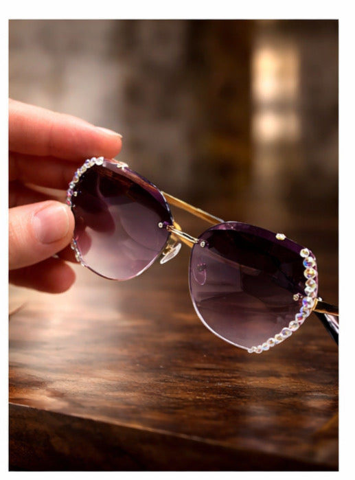 Ladies Fashion Diamond Sunglasses Rimless Ocean