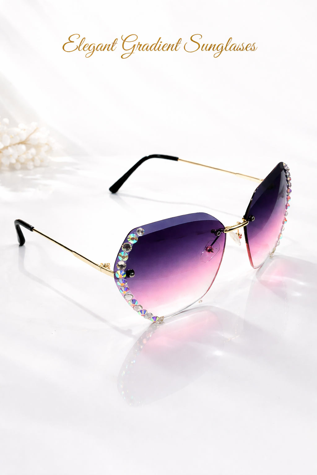 Ladies Fashion Diamond Sunglasses Rimless Ocean