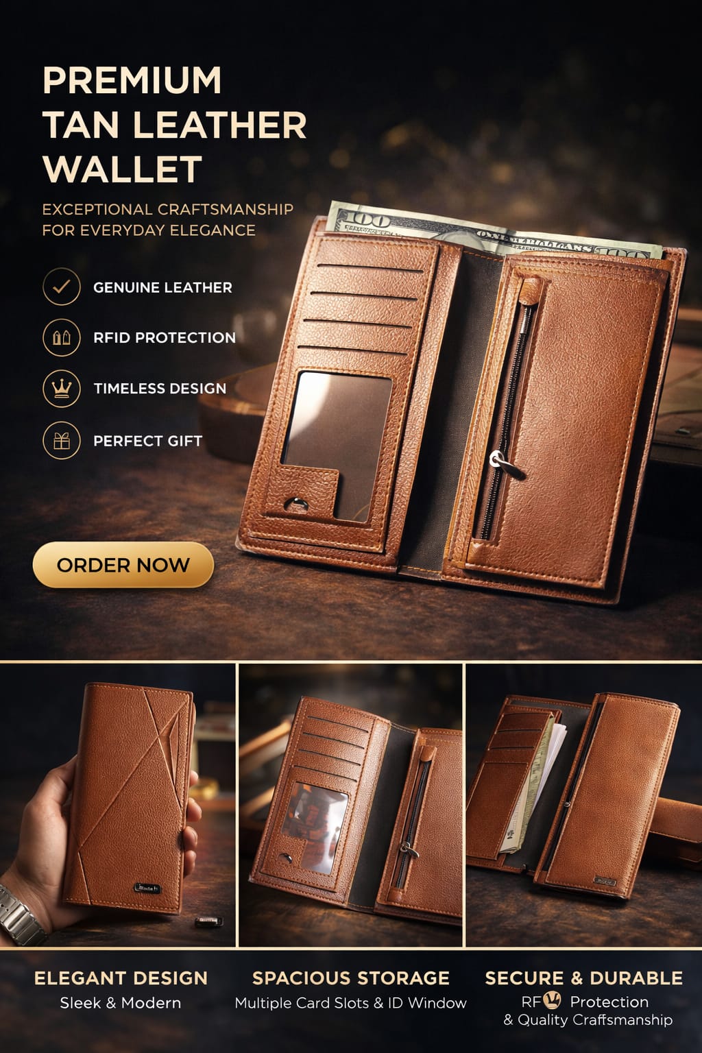 Premium Tan Leather Wallet