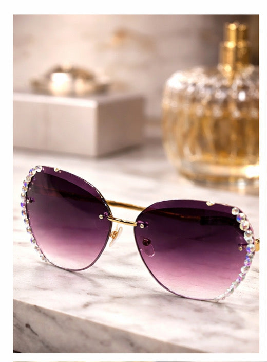 Ladies Fashion Diamond Sunglasses Rimless Ocean