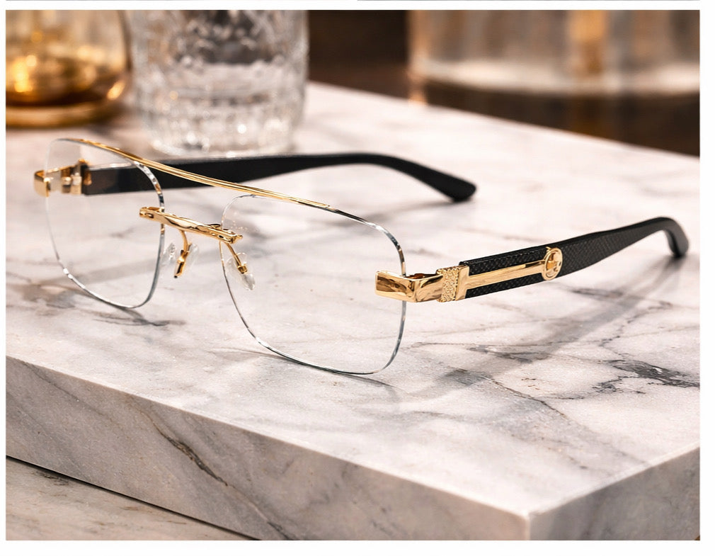 Royal Edge Premium Rimless Eyeglasses – Gold Executive Edition”
