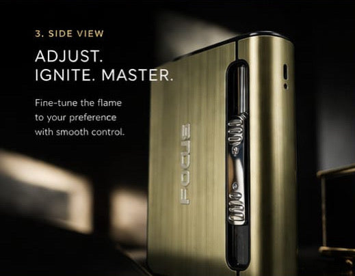 Focus Cigarette Case Dispenser with Butane Jet Torch Lighter (Holds 10) Brushed Champagne Silver