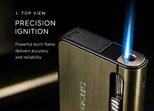 Focus Cigarette Case Dispenser with Butane Jet Torch Lighter (Holds 10) Brushed Champagne Silver