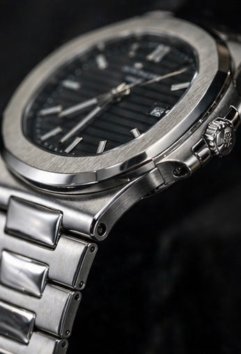 Luxury Stainless Steel Nautilus-Style Watch – Black Dial